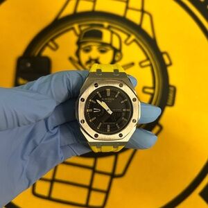 Casio G-Shock GA-2100 “CasiOak” – Silver Custom Bezel, Yellow Strap, Analog-Digi